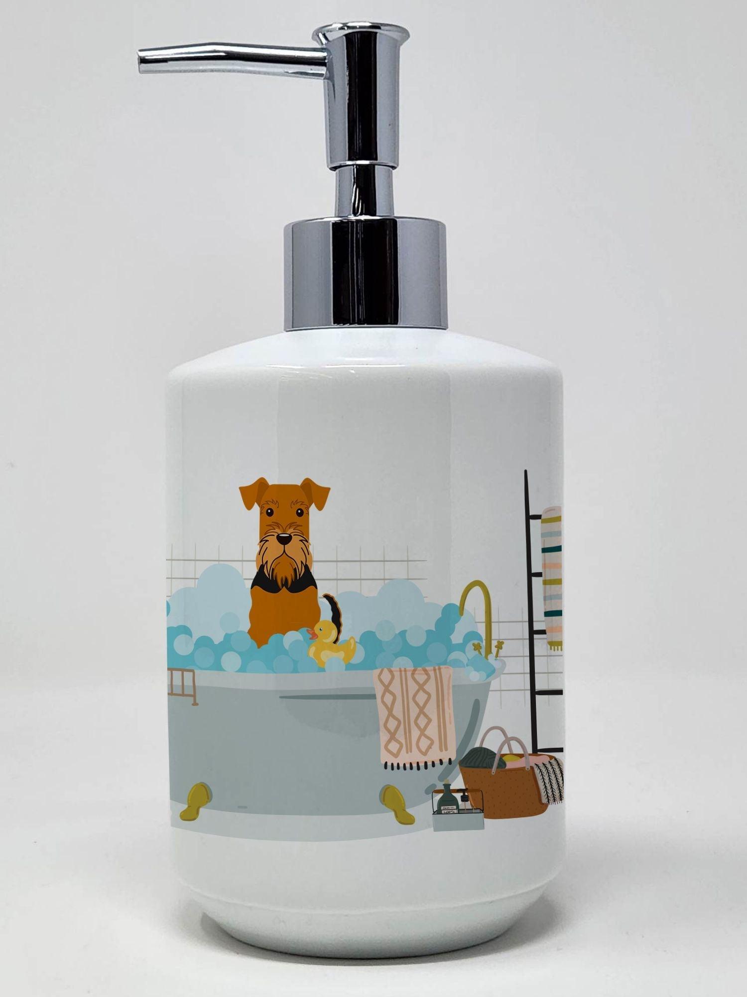 Airedale in Bathtub Ceramic Soap Dispenser Hand Soap Dispenser Pump Bottles for Bathroom Kitchen, Empty Refillable Liquid Soap Container