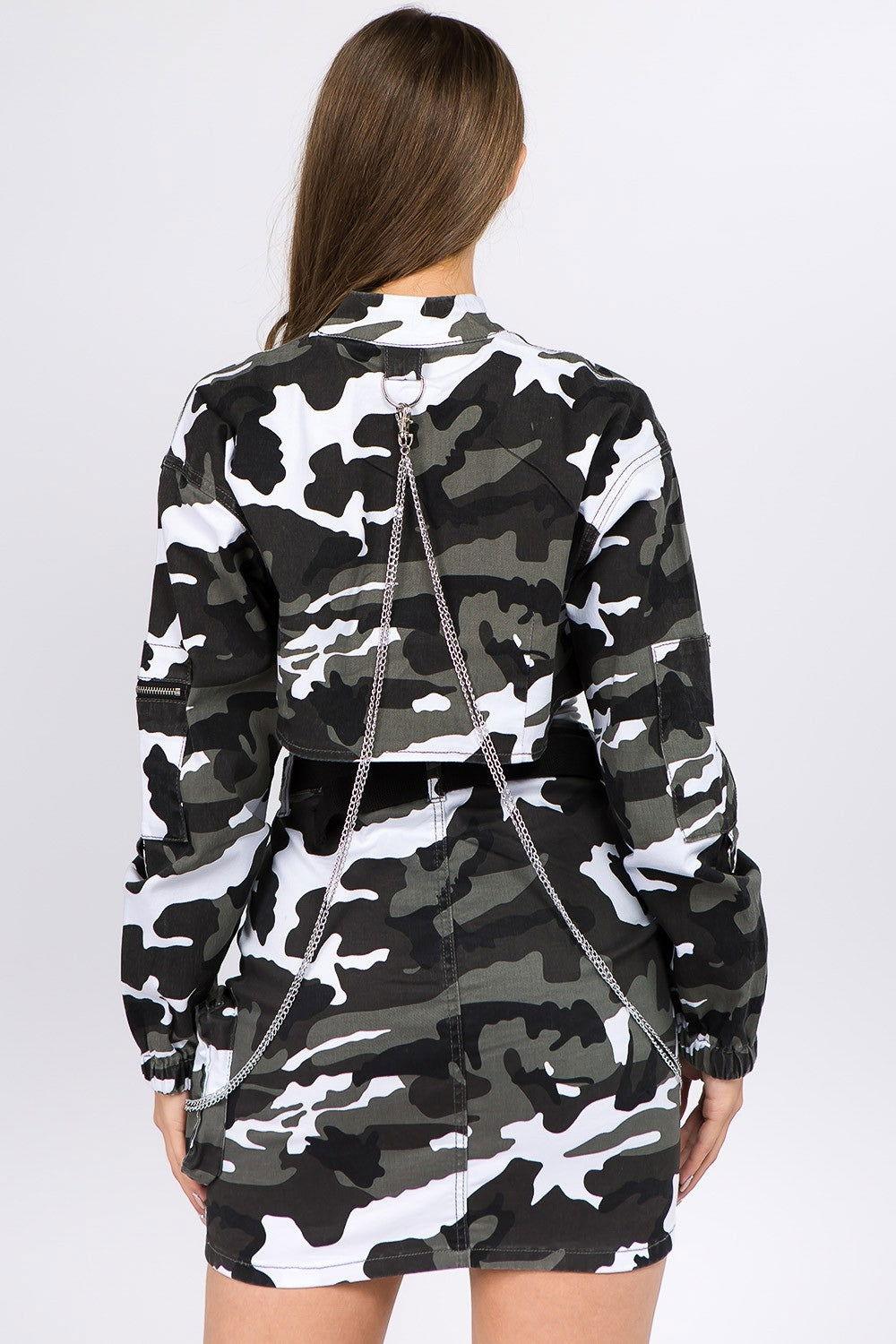 American Bazi Camouflage Cropped Jacket with Chains - Clothes For Her Online Store