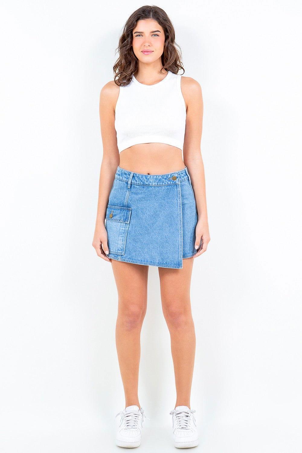 American Bazi Cargo Pocket Denim Skort - Clothes For Her Online Store