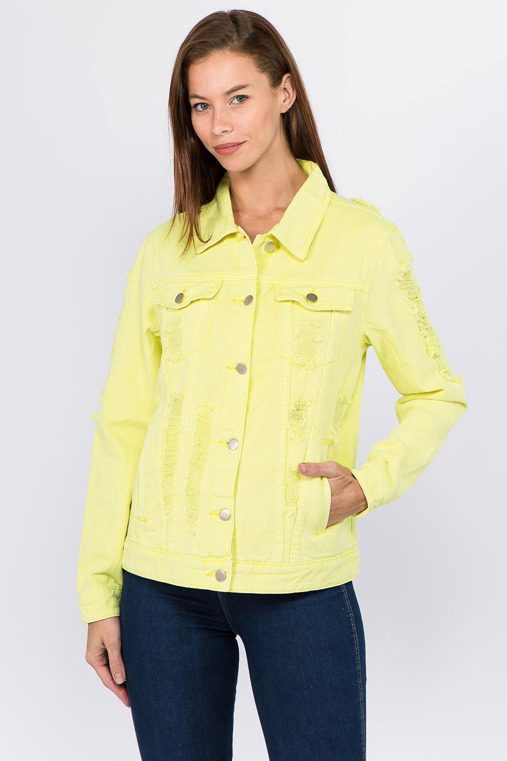 American Bazi Distressed Back Button Down Denim Jacket - Clothes For Her Online Store