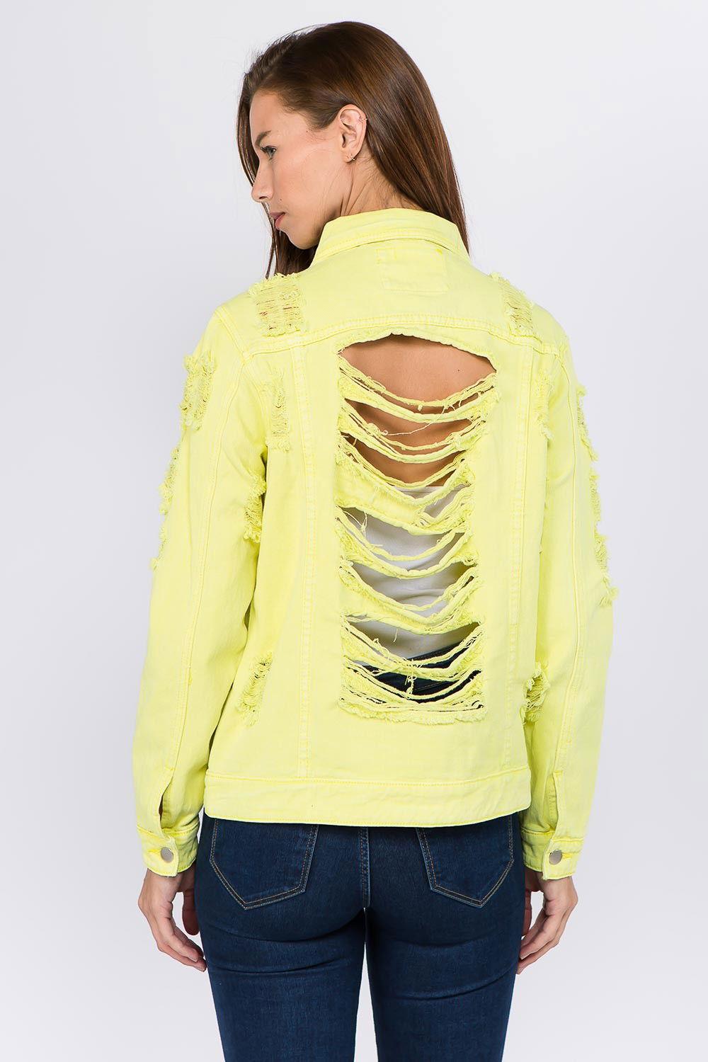 American Bazi Distressed Back Button Down Denim Jacket - Clothes For Her Online Store