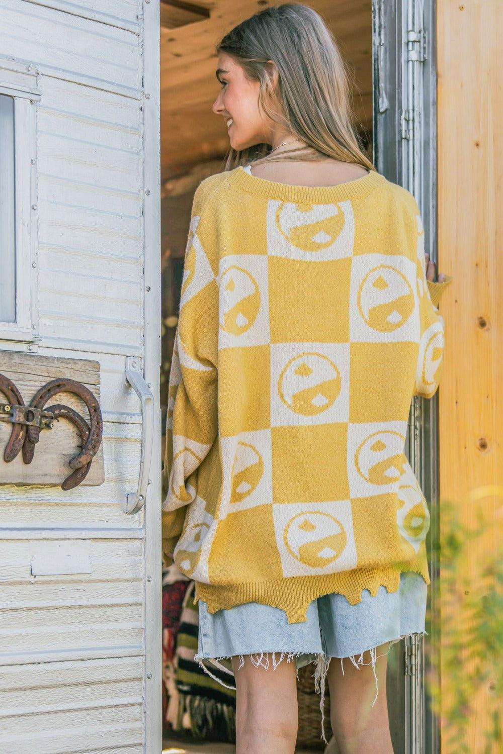And The Why Checkerboard Sweater with Yin Yang Pattern - Clothes For Her Online Store