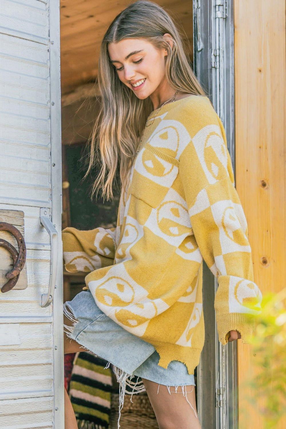 And The Why Checkerboard Sweater with Yin Yang Pattern - Clothes For Her Online Store
