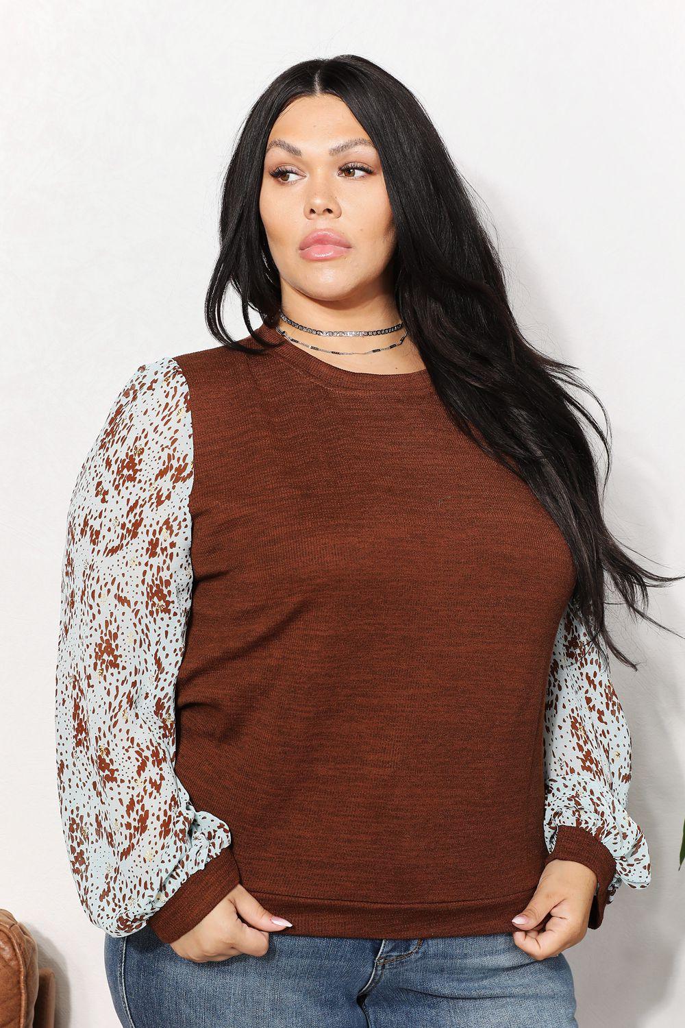 And The Why Full Size Foil Printed Sleeve Top - Clothes For Her Online Store