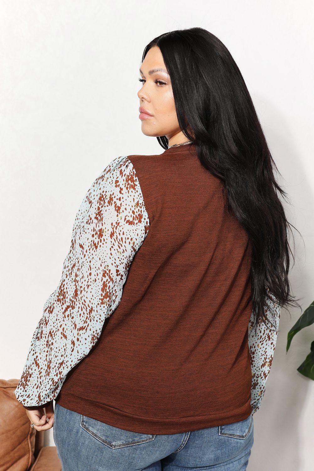 And The Why Full Size Foil Printed Sleeve Top - Clothes For Her Online Store