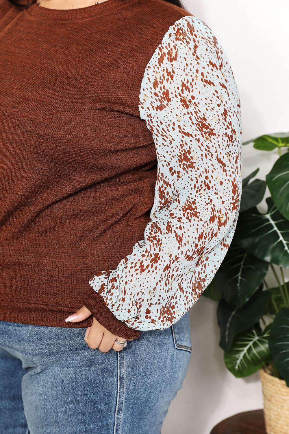 And The Why Full Size Foil Printed Sleeve Top - Clothes For Her Online Store