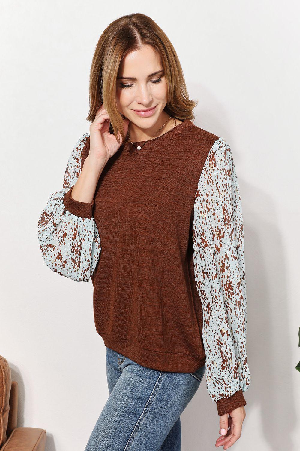 And The Why Full Size Foil Printed Sleeve Top - Clothes For Her Online Store