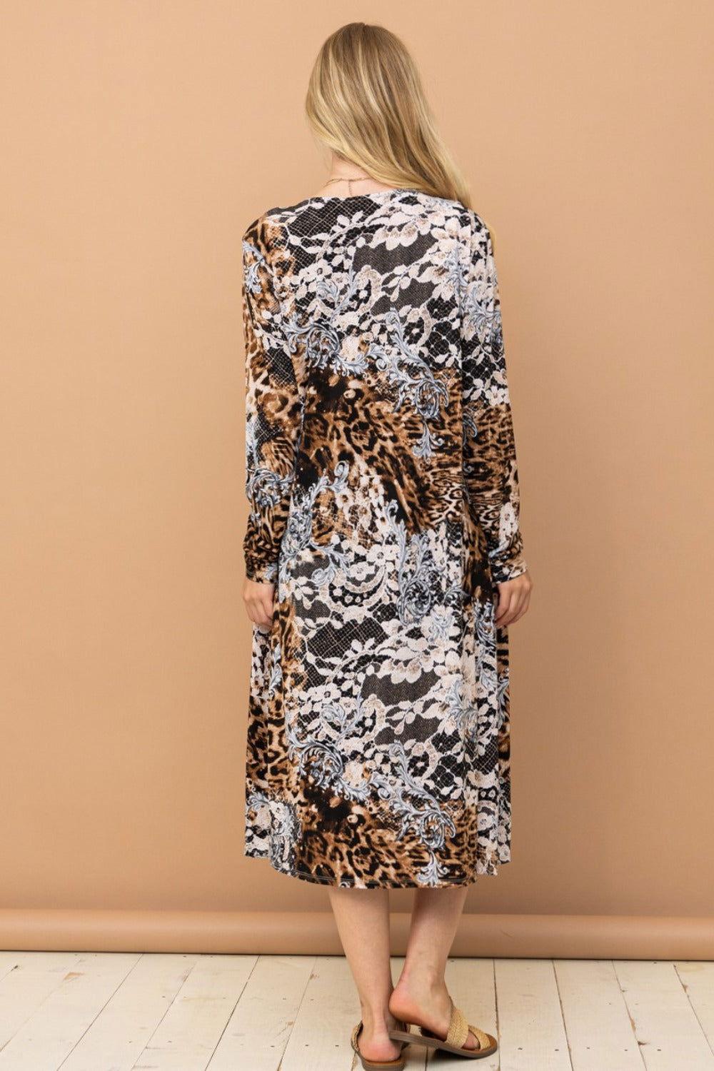 And The Why Leopard Kimono Open Front Longline Cardigan - Clothes For Her Online Store