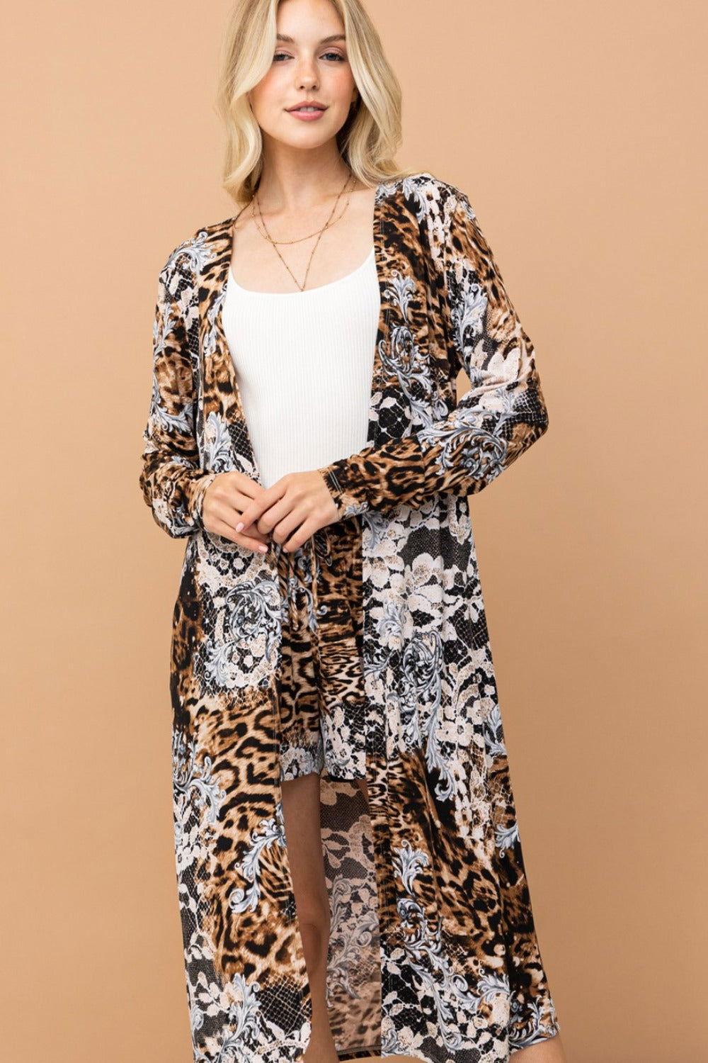 And The Why Leopard Kimono Open Front Longline Cardigan - Clothes For Her Online Store