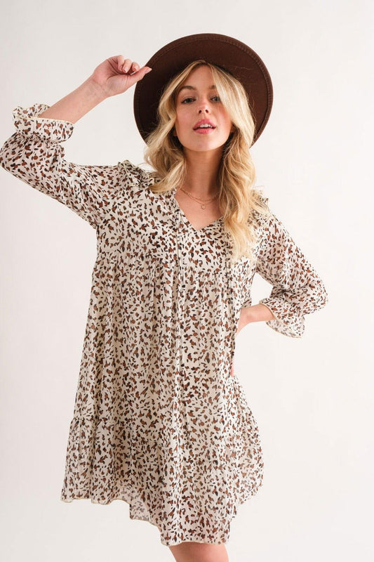 And The Why Leopard Ruffle Hem Woven Mini Dress - Clothes For Her Online Store