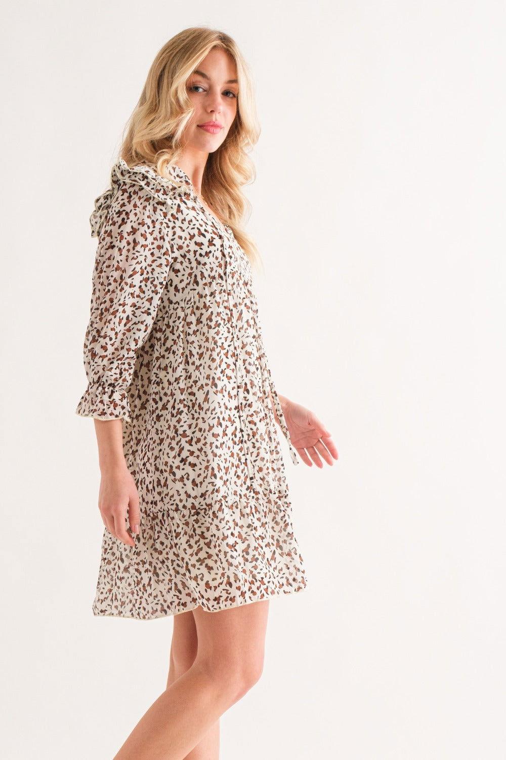 And The Why Leopard Ruffle Hem Woven Mini Dress - Clothes For Her Online Store