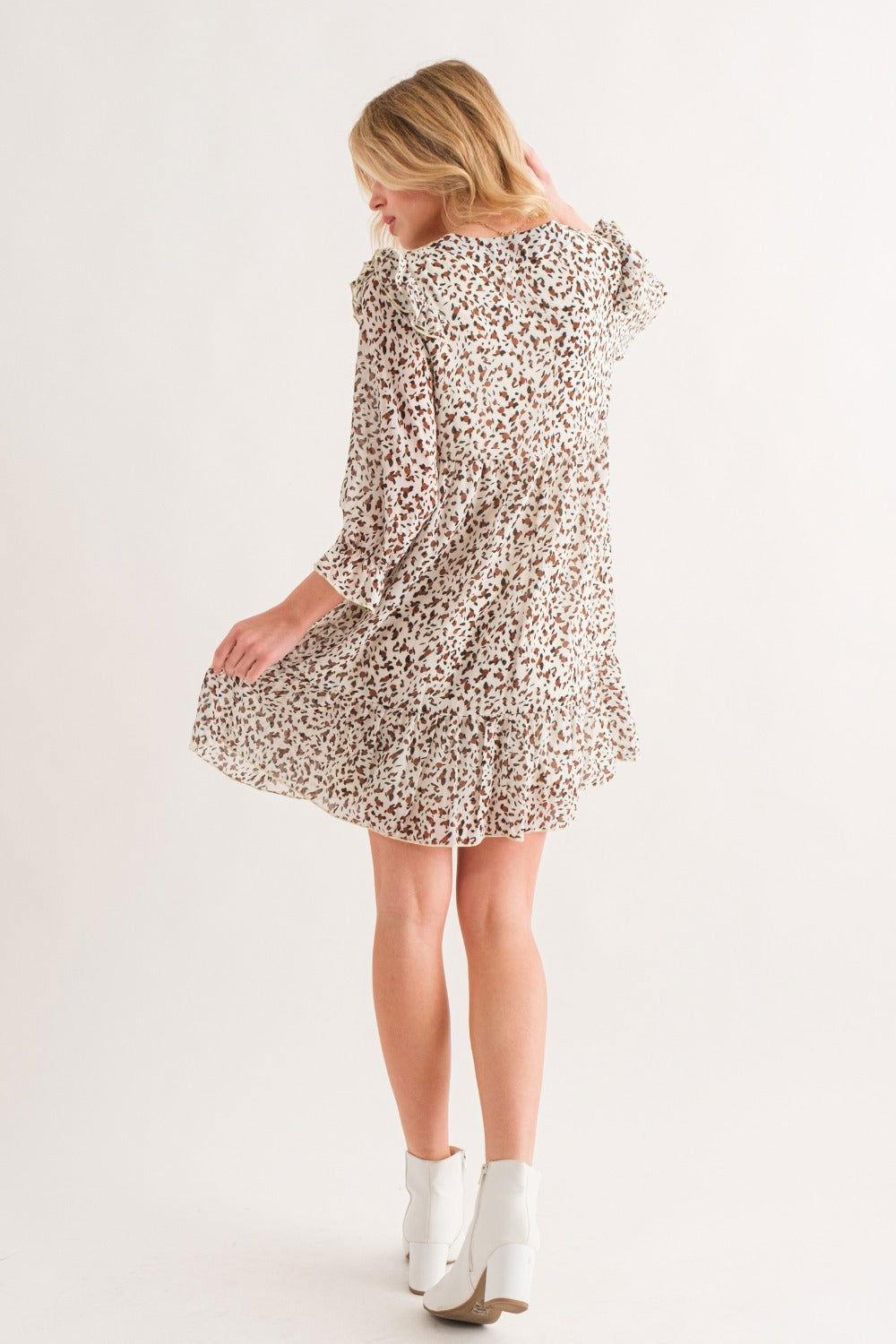 And The Why Leopard Ruffle Hem Woven Mini Dress - Clothes For Her Online Store