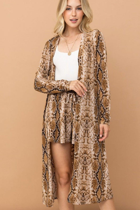 And The Why Snake Print Kimono Open Front Longline Cardigan - Clothes For Her Online Store