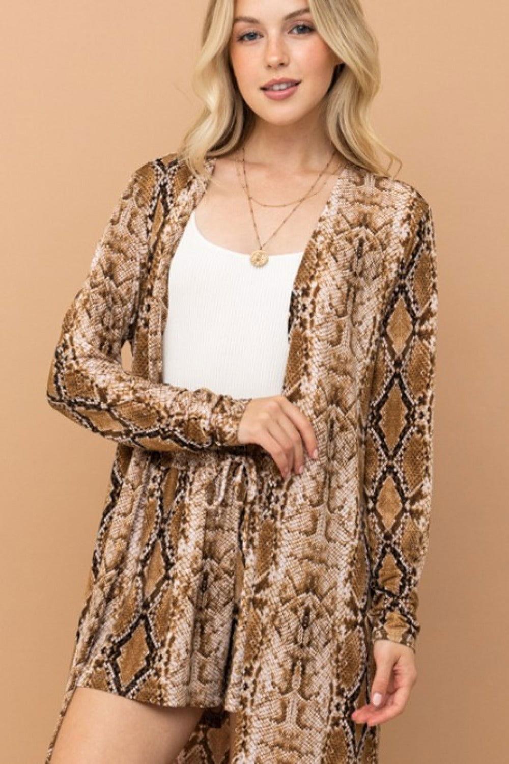 And The Why Snake Print Kimono Open Front Longline Cardigan - Clothes For Her Online Store