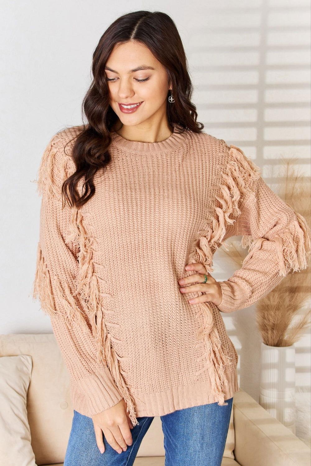 And The Why Tassel Detail Long Sleeve Sweater - Clothes For Her Online Store