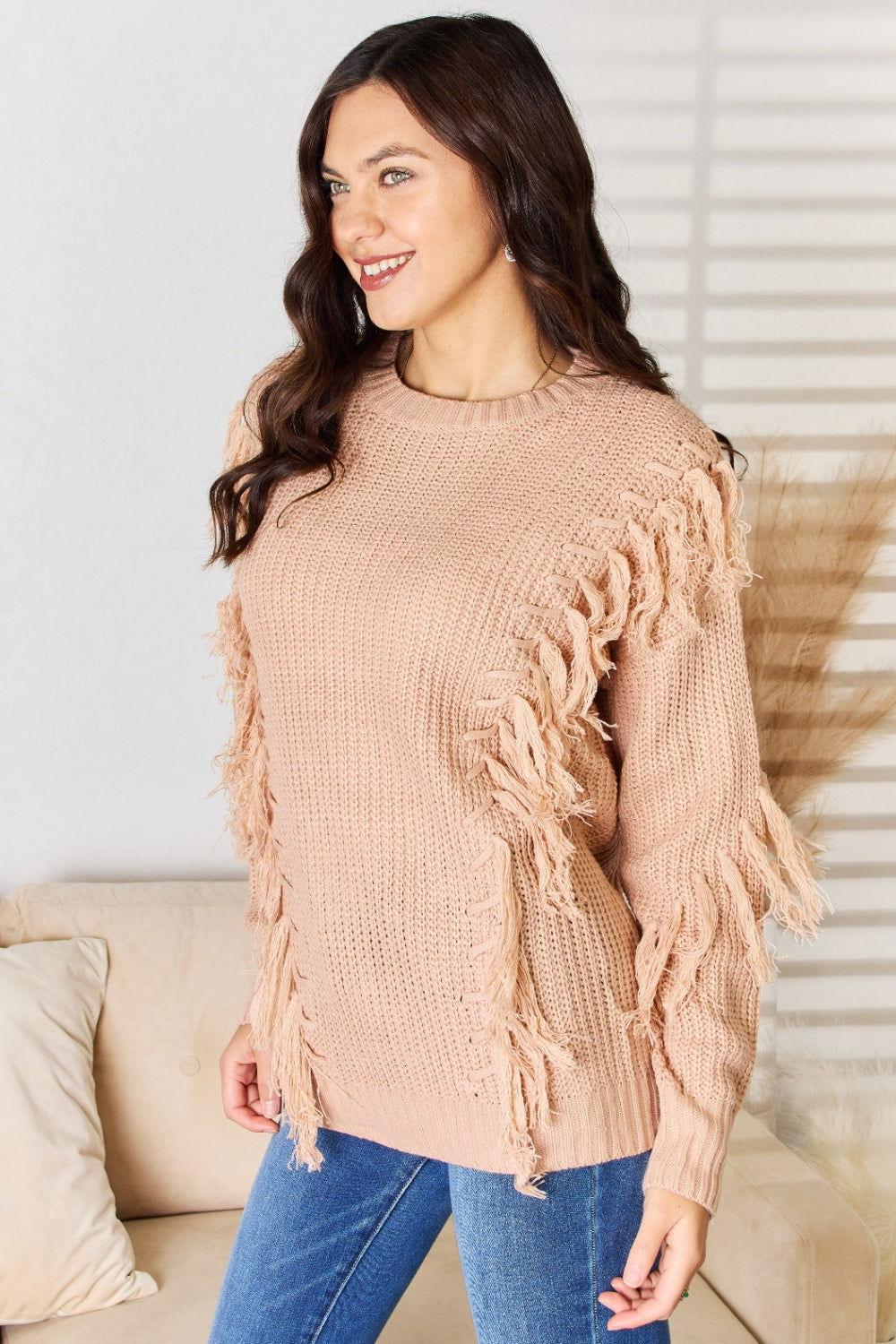 And The Why Tassel Detail Long Sleeve Sweater - Clothes For Her Online Store