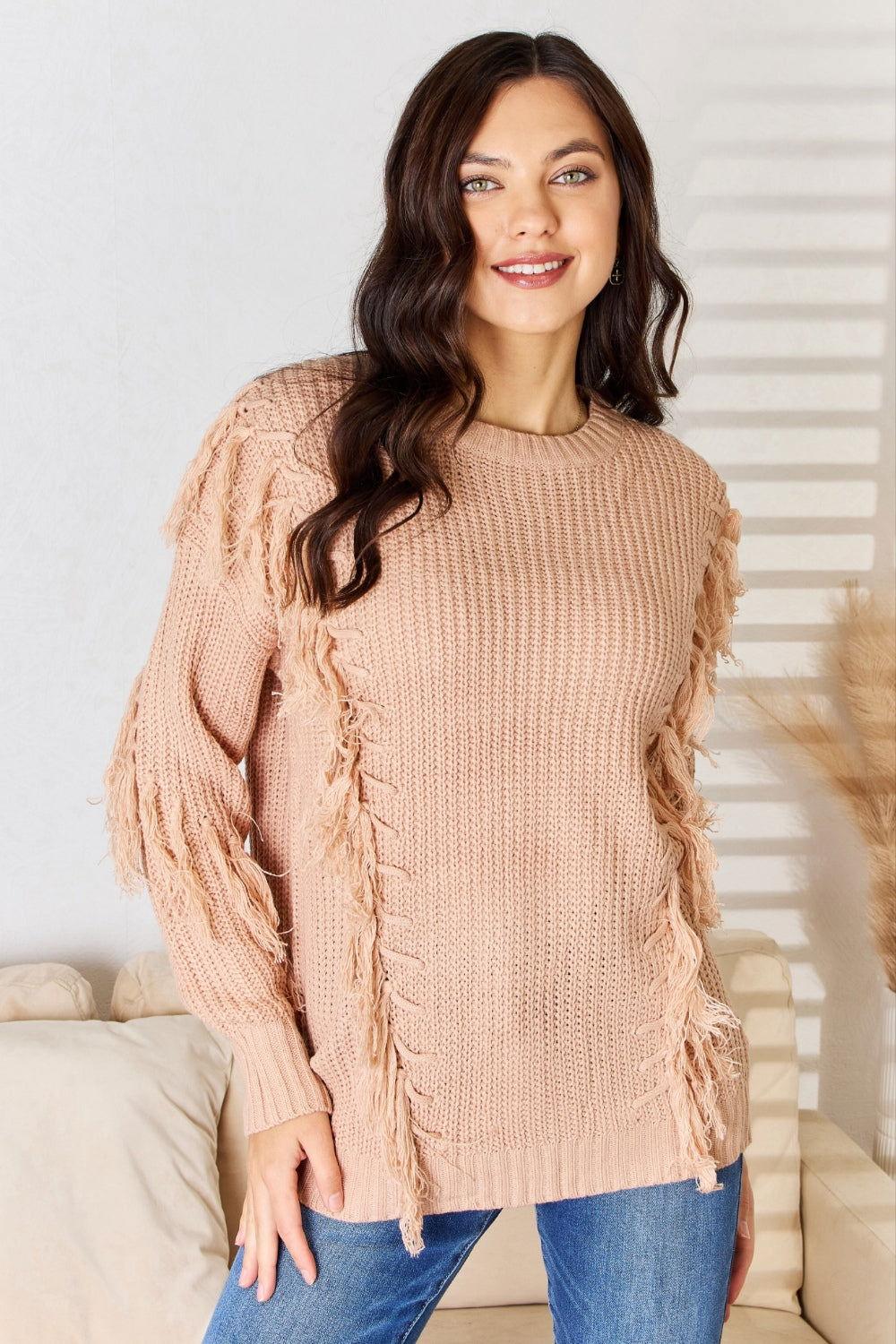 And The Why Tassel Detail Long Sleeve Sweater - Clothes For Her Online Store
