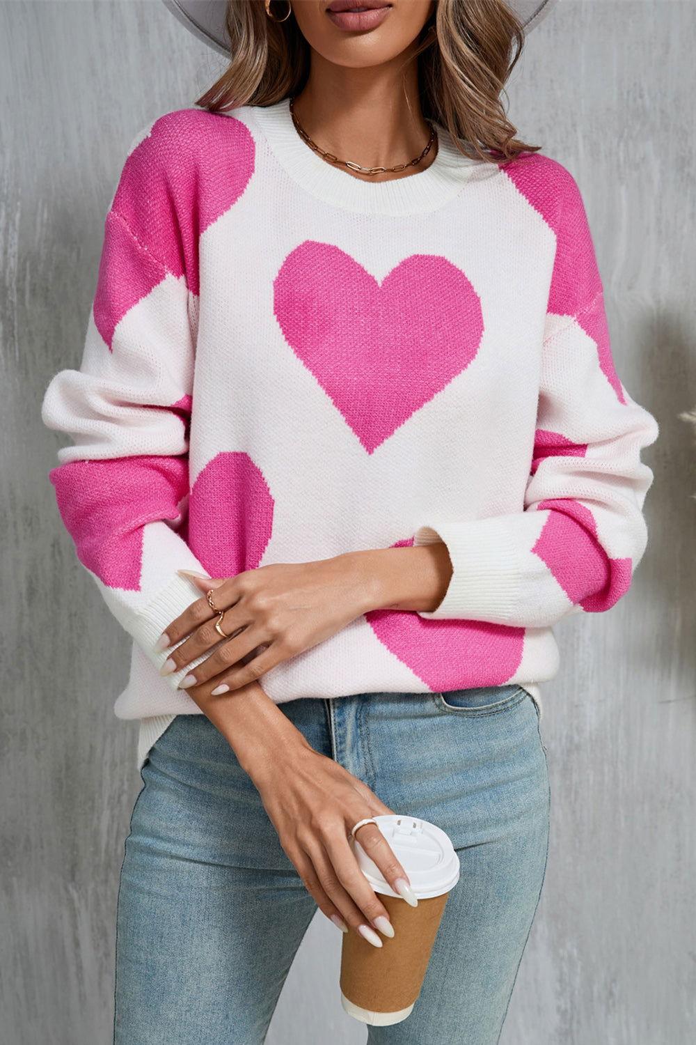 Angel Wings Contrast Heart Dropped Shoulder Long Sleeve Sweater - Clothes For Her Online Store