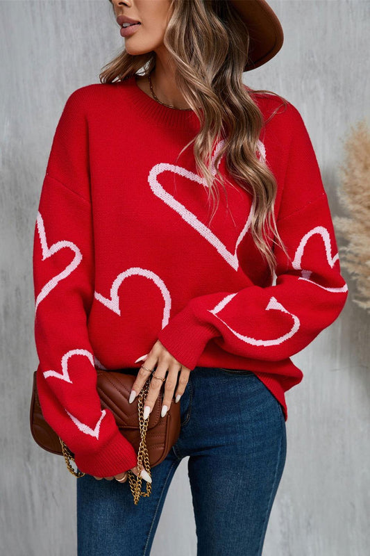 Angel Wings Heart Dropped Shoulder Long Sleeve Sweater - Clothes For Her Online Store