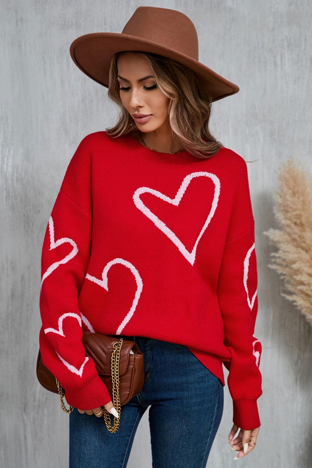Angel Wings Heart Dropped Shoulder Long Sleeve Sweater - Clothes For Her Online Store