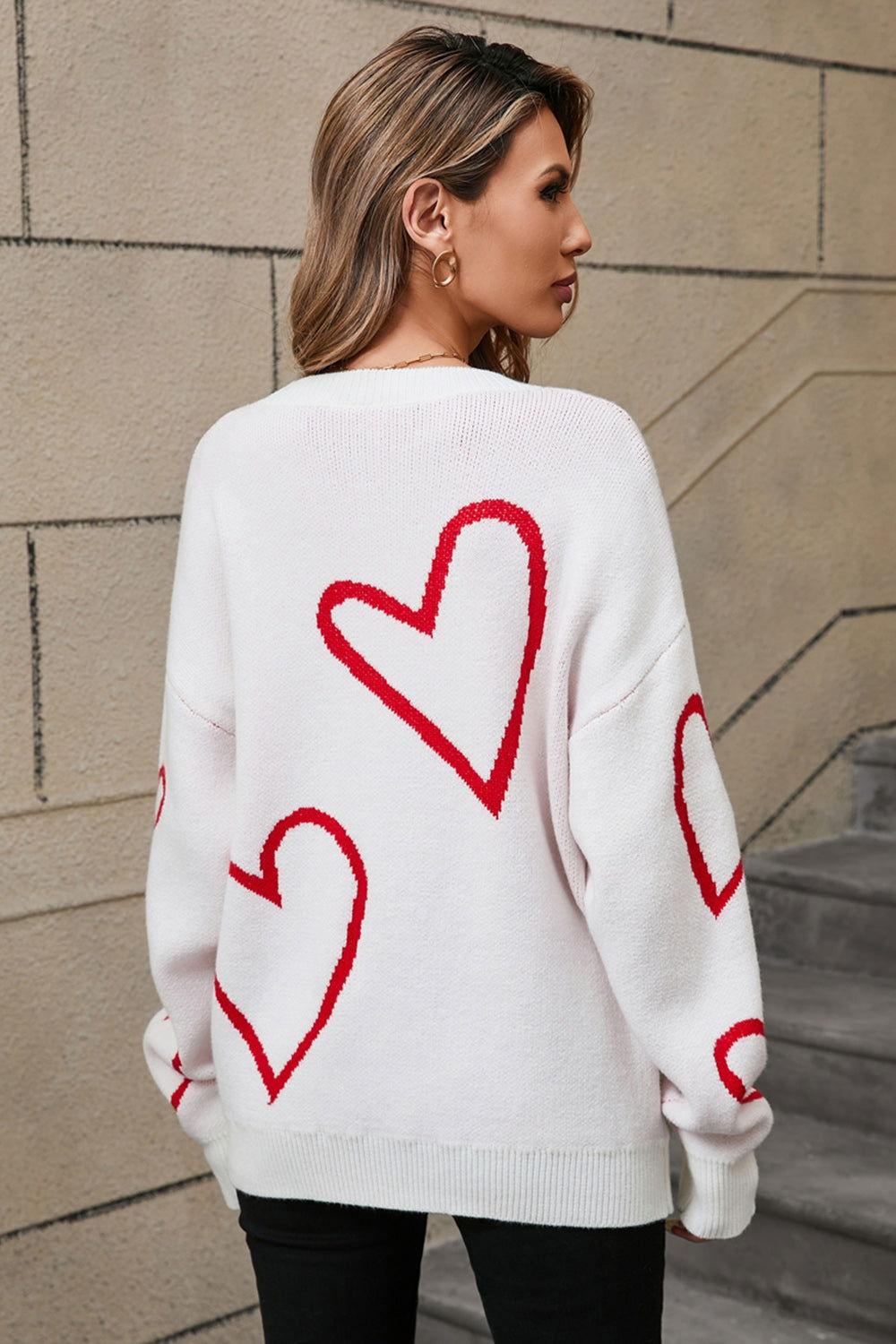 Angel Wings Heart Dropped Shoulder Long Sleeve Sweater - Clothes For Her Online Store