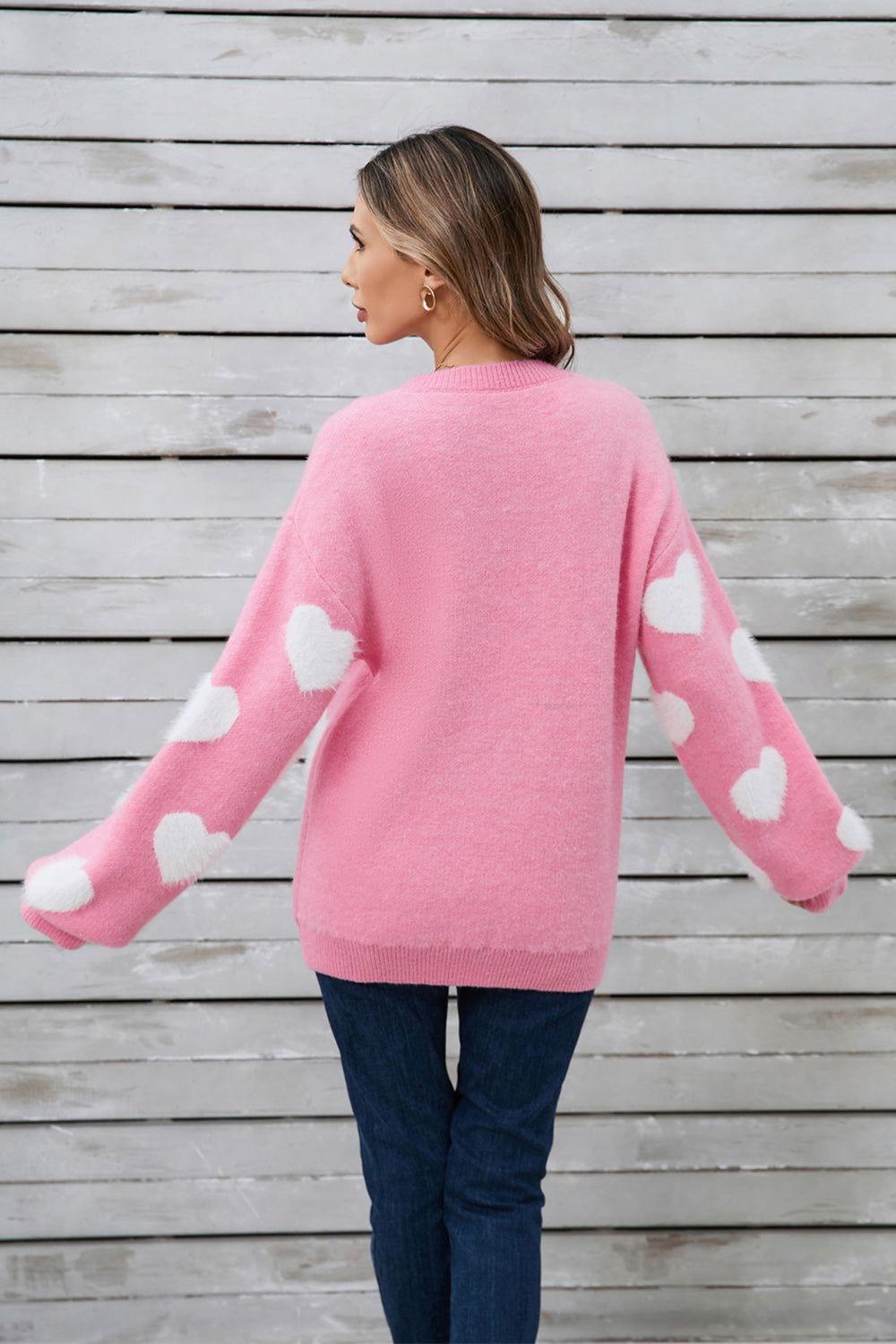 Angel Wings Heart Dropped Shoulder Long Sleeve Sweater - Clothes For Her Online Store