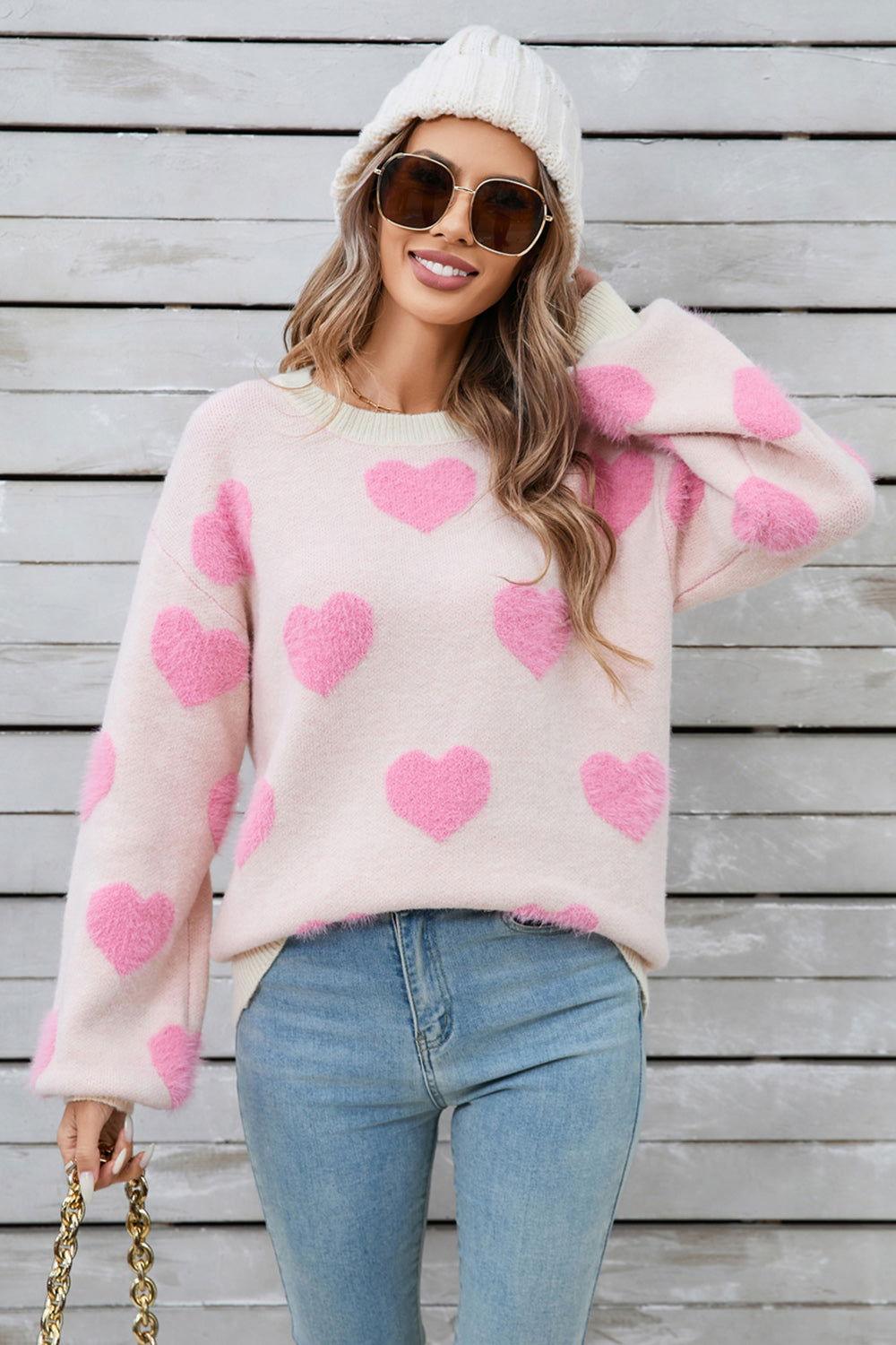 Angel Wings Heart Dropped Shoulder Long Sleeve Sweater - Clothes For Her Online Store