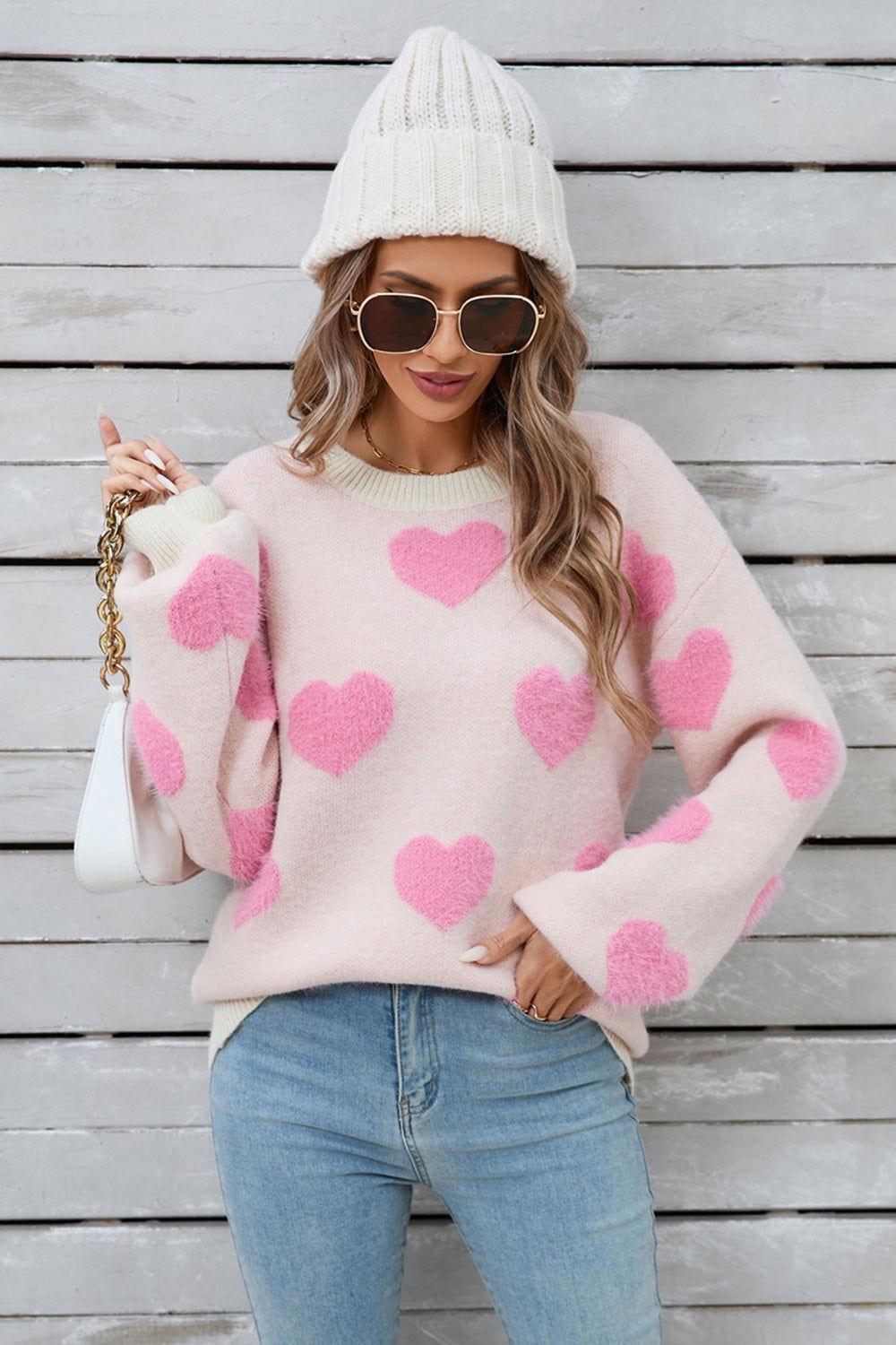 Angel Wings Heart Dropped Shoulder Long Sleeve Sweater - Clothes For Her Online Store