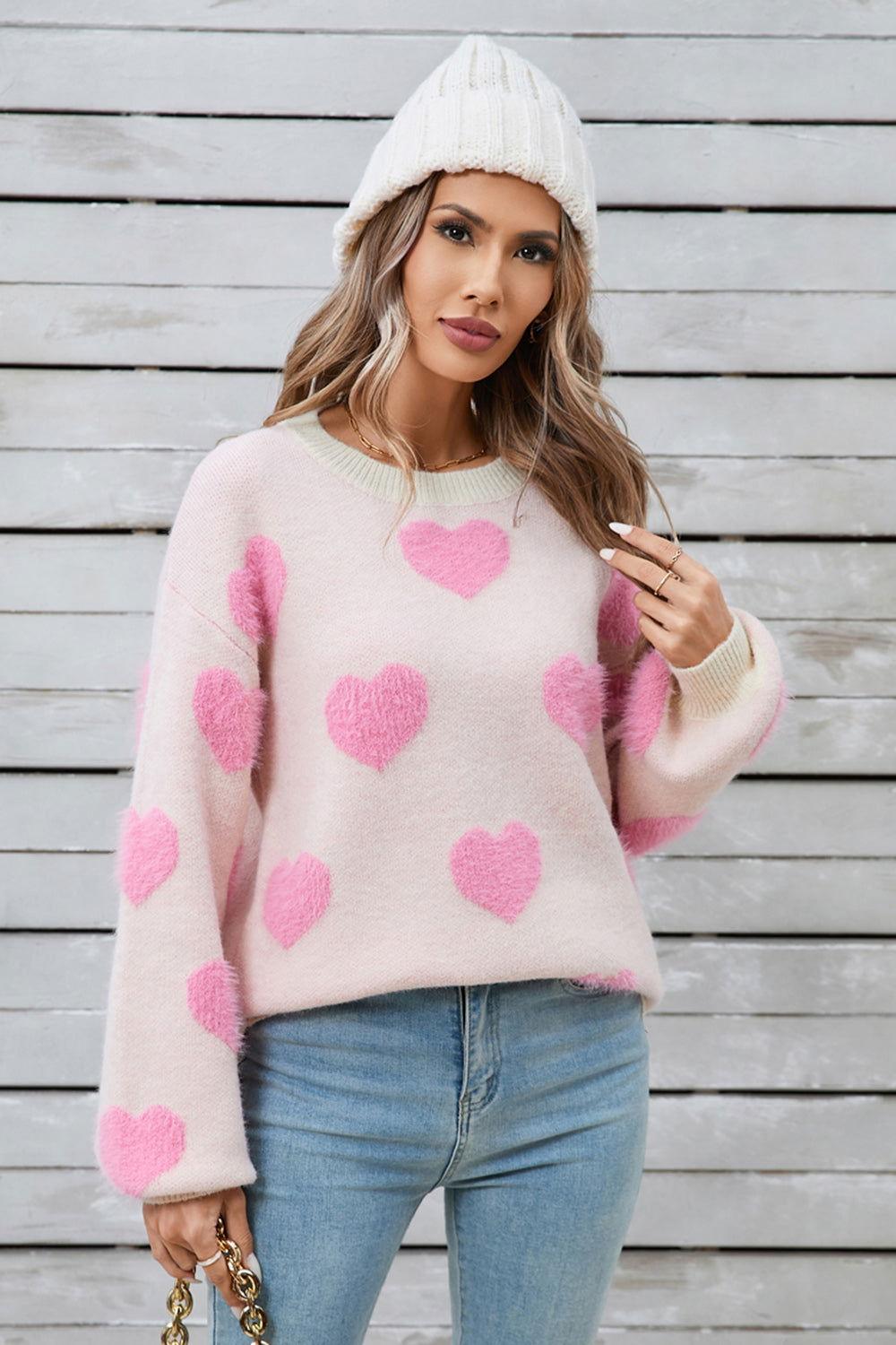 Angel Wings Heart Dropped Shoulder Long Sleeve Sweater - Clothes For Her Online Store