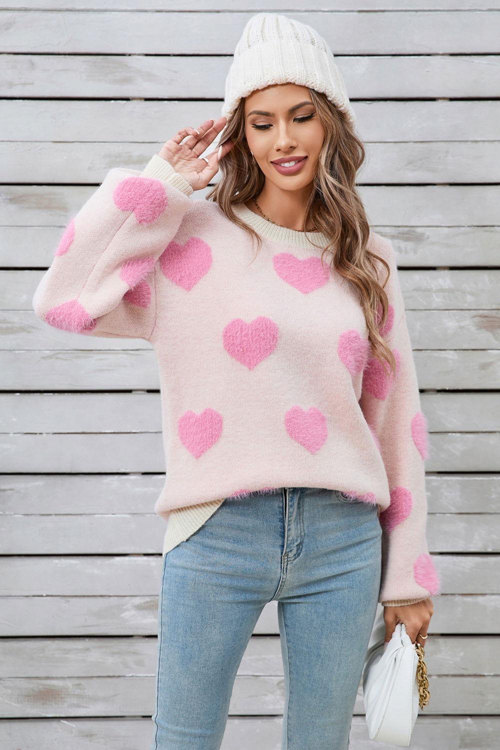 Angel Wings Heart Dropped Shoulder Long Sleeve Sweater - Clothes For Her Online Store