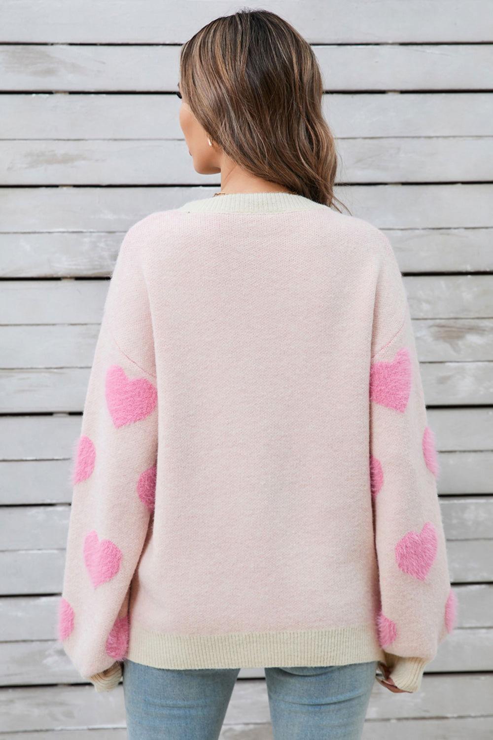 Angel Wings Heart Dropped Shoulder Long Sleeve Sweater - Clothes For Her Online Store