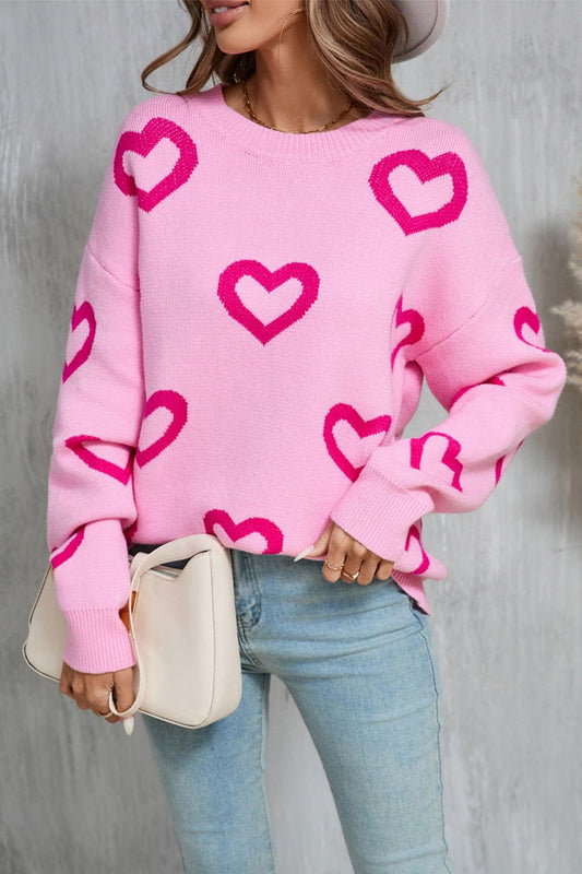 Angel Wings Heart Round Neck Dropped Shoulder Long Sleeve Sweater - Clothes For Her Online Store