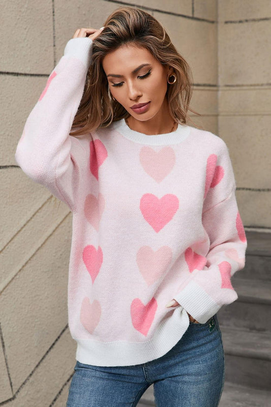 Angel Wings Heart Round Neck Long Sleeve Sweater - Clothes For Her Online Store