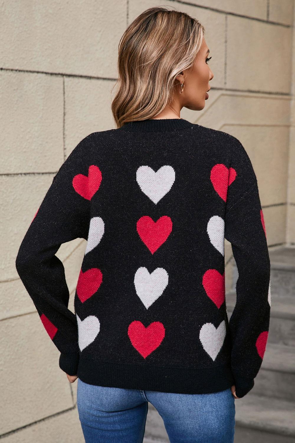 Angel Wings Heart Round Neck Long Sleeve Sweater - Clothes For Her Online Store