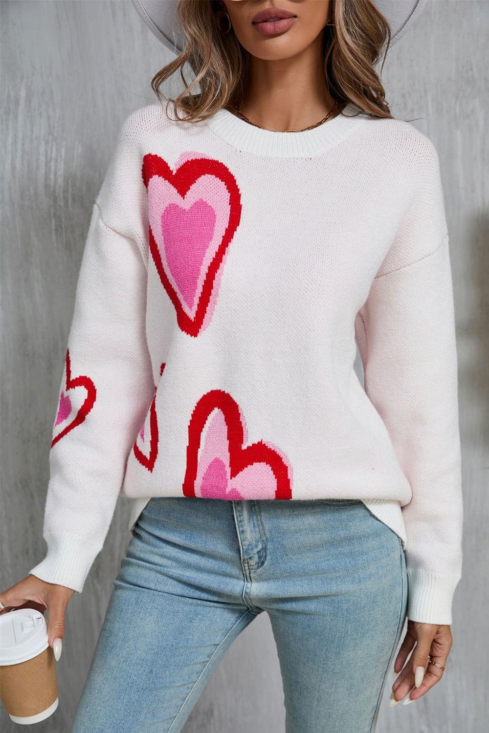 Angel Wings Heart Round Neck Long Sleeve Sweater - Clothes For Her Online Store