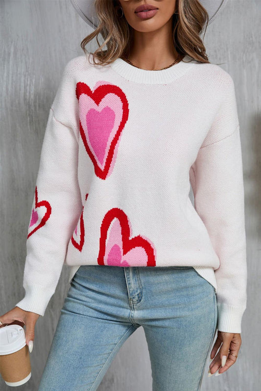Angel Wings Heart Round Neck Long Sleeve Sweater - Clothes For Her Online Store