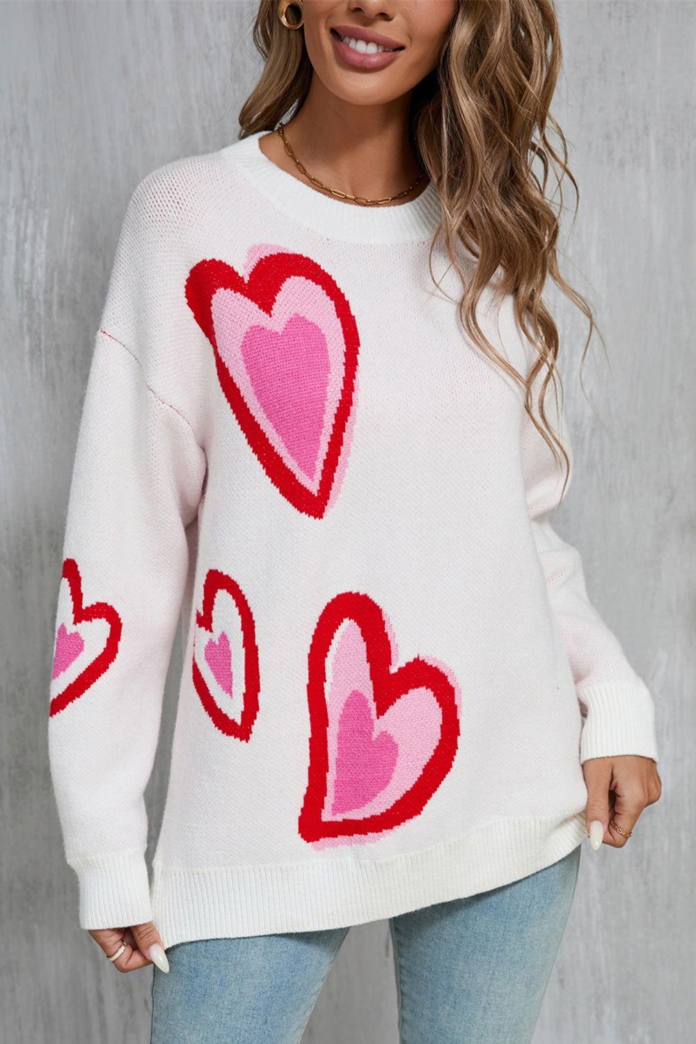 Angel Wings Heart Round Neck Long Sleeve Sweater - Clothes For Her Online Store