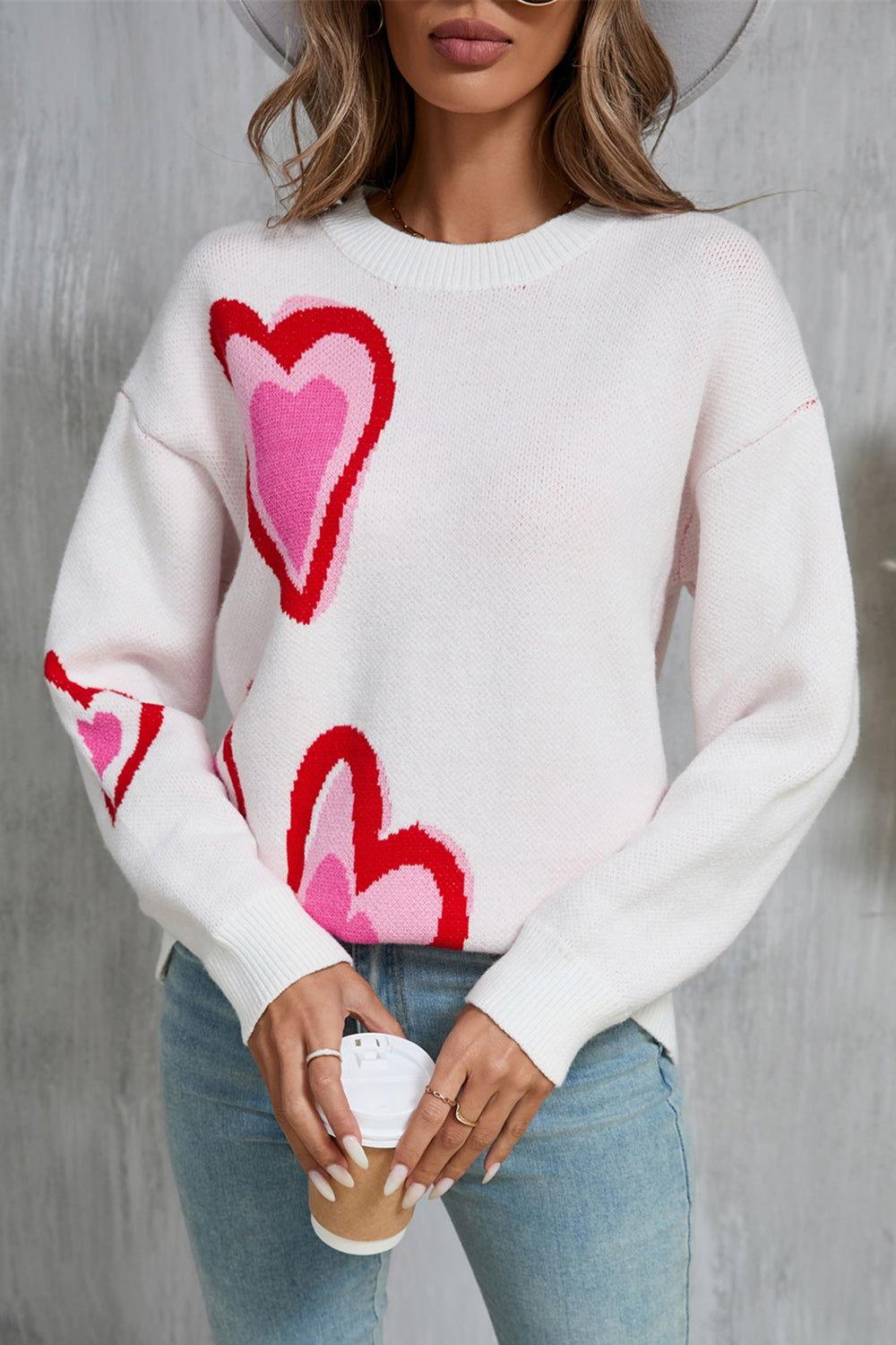 Angel Wings Heart Round Neck Long Sleeve Sweater - Clothes For Her Online Store