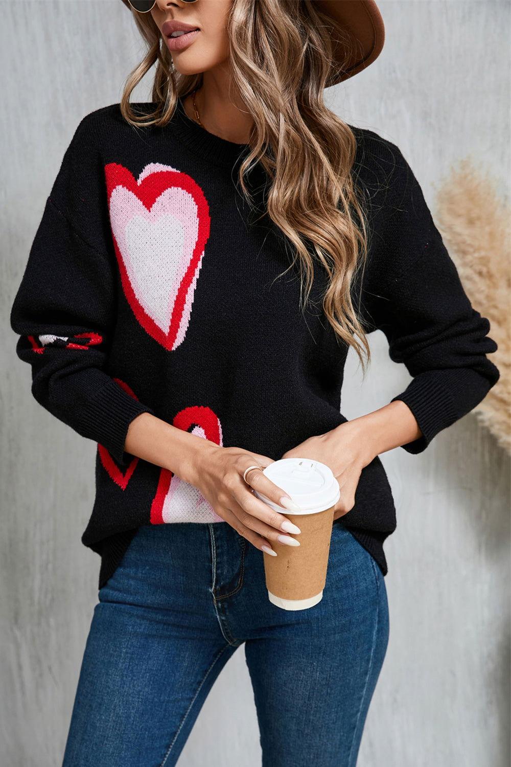Angel Wings Heart Round Neck Long Sleeve Sweater - Clothes For Her Online Store