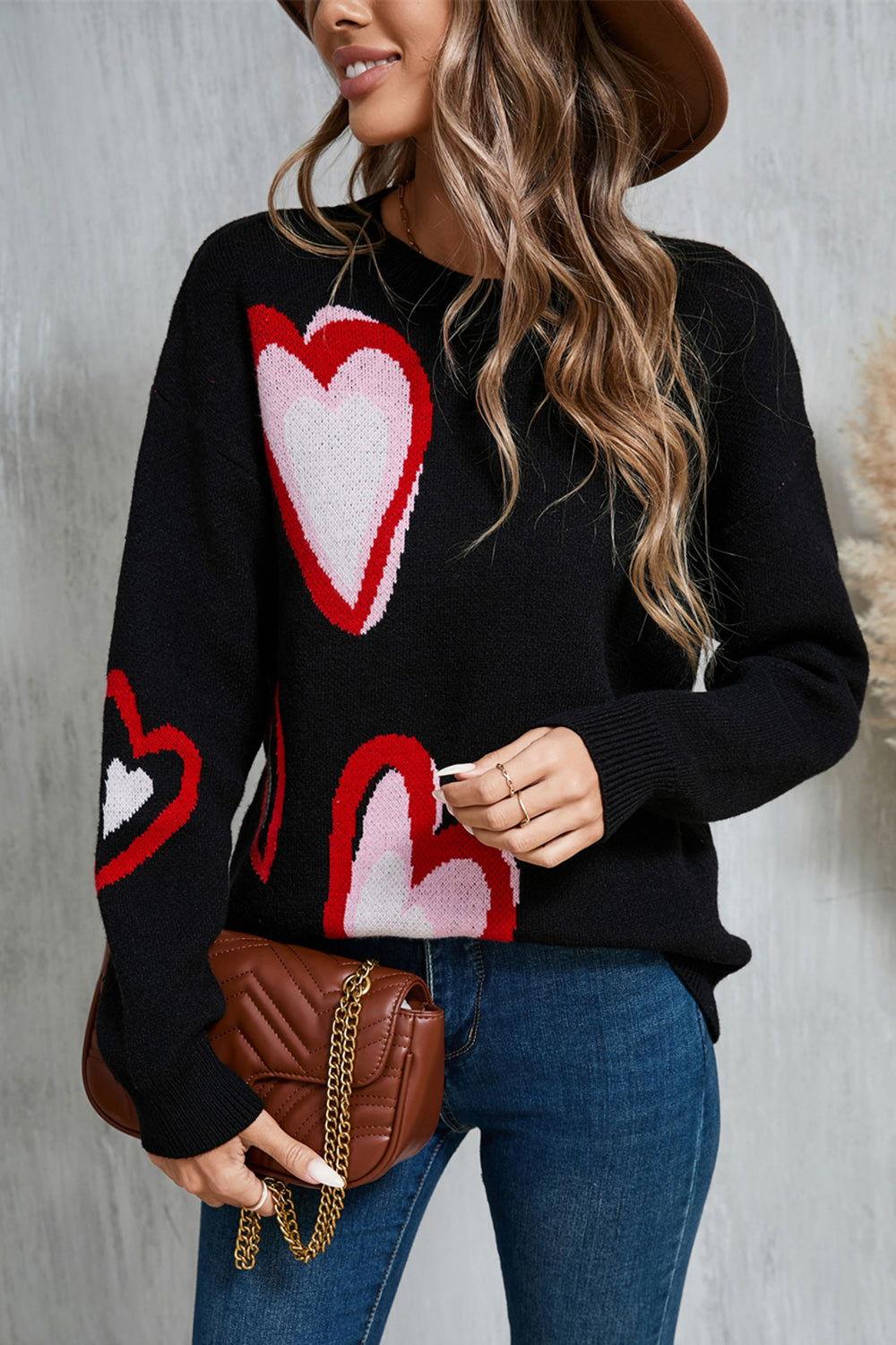 Angel Wings Heart Round Neck Long Sleeve Sweater - Clothes For Her Online Store