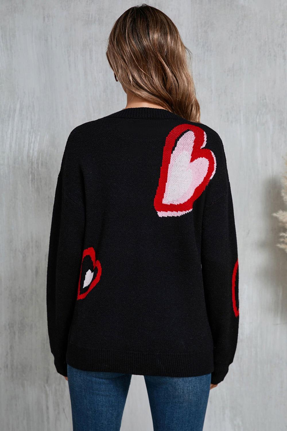 Angel Wings Heart Round Neck Long Sleeve Sweater - Clothes For Her Online Store