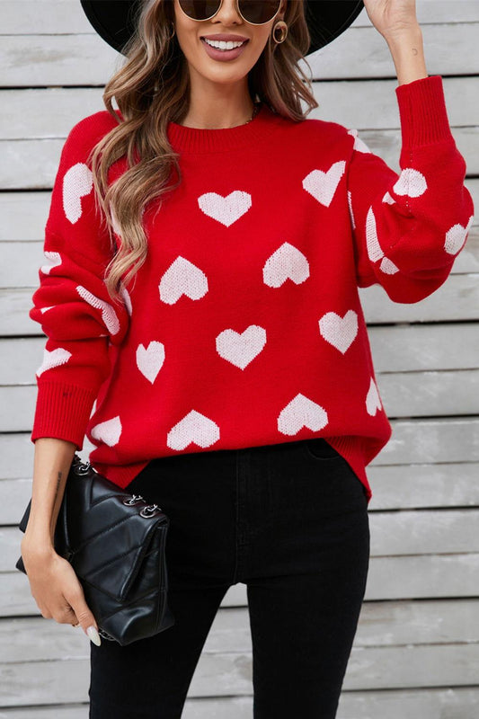 Angel Wings Heart Round Neck Long Sleeve Sweater - Clothes For Her Online Store