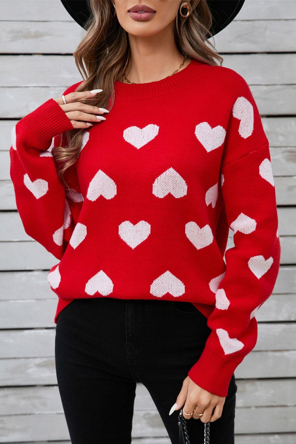 Angel Wings Heart Round Neck Long Sleeve Sweater - Clothes For Her Online Store