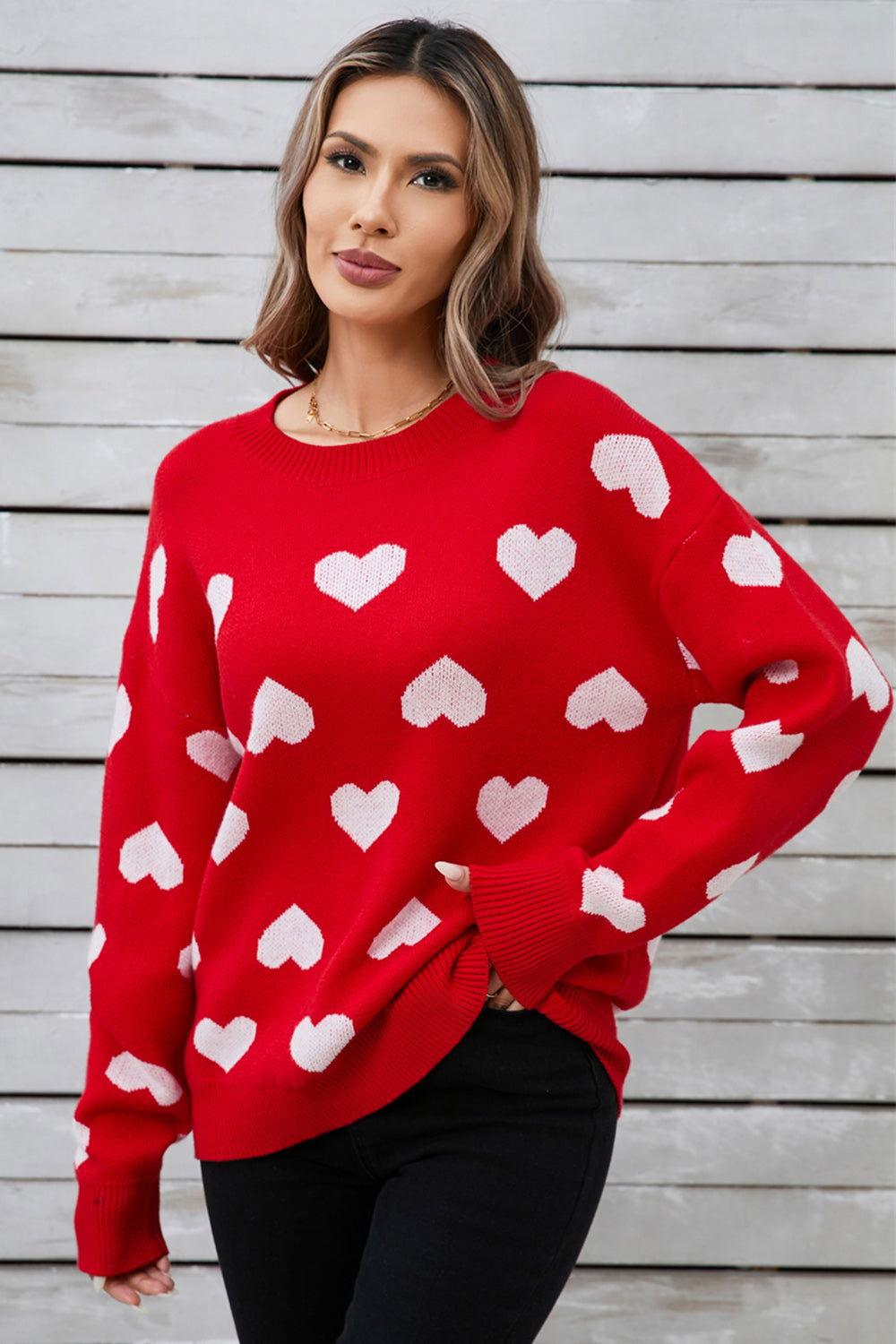 Angel Wings Heart Round Neck Long Sleeve Sweater - Clothes For Her Online Store