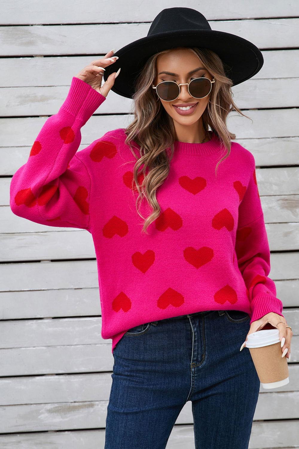 Angel Wings Heart Round Neck Long Sleeve Sweater - Clothes For Her Online Store