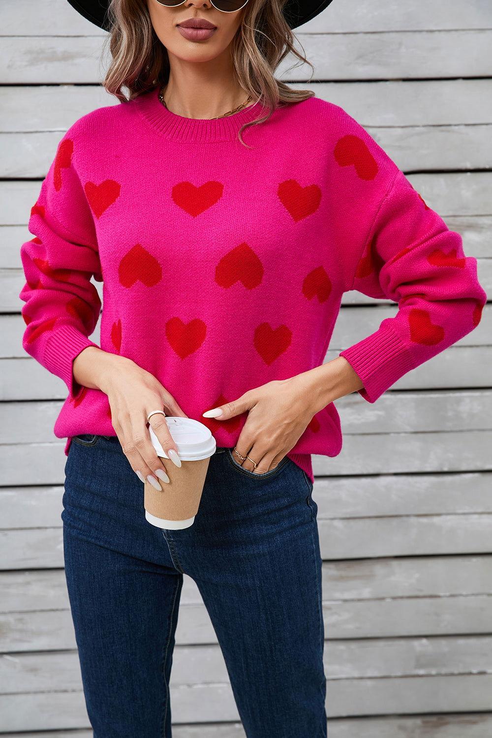 Angel Wings Heart Round Neck Long Sleeve Sweater - Clothes For Her Online Store