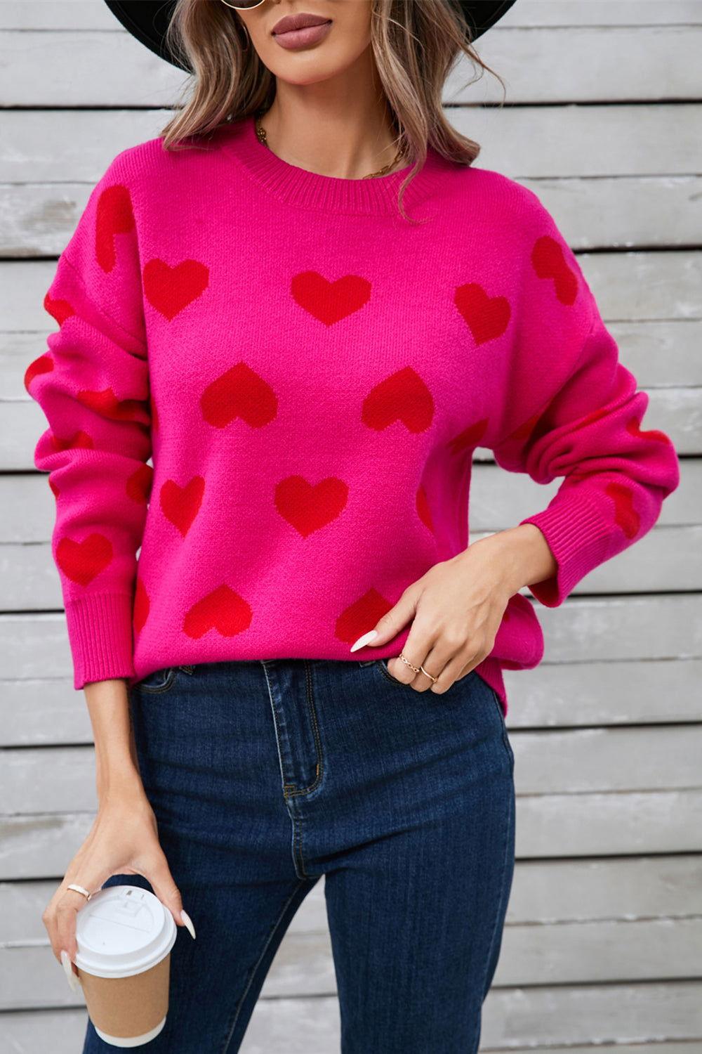 Angel Wings Heart Round Neck Long Sleeve Sweater - Clothes For Her Online Store