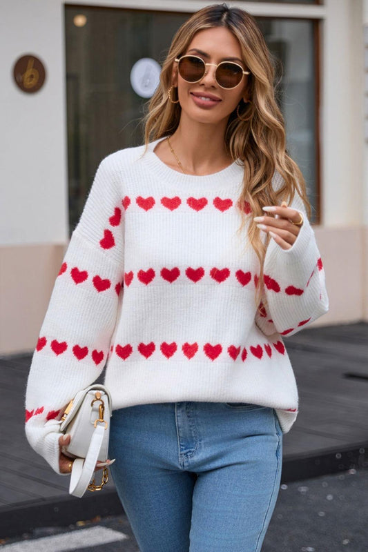 Angel Wings Heart Round Neck Long Sleeve Sweater - Clothes For Her Online Store