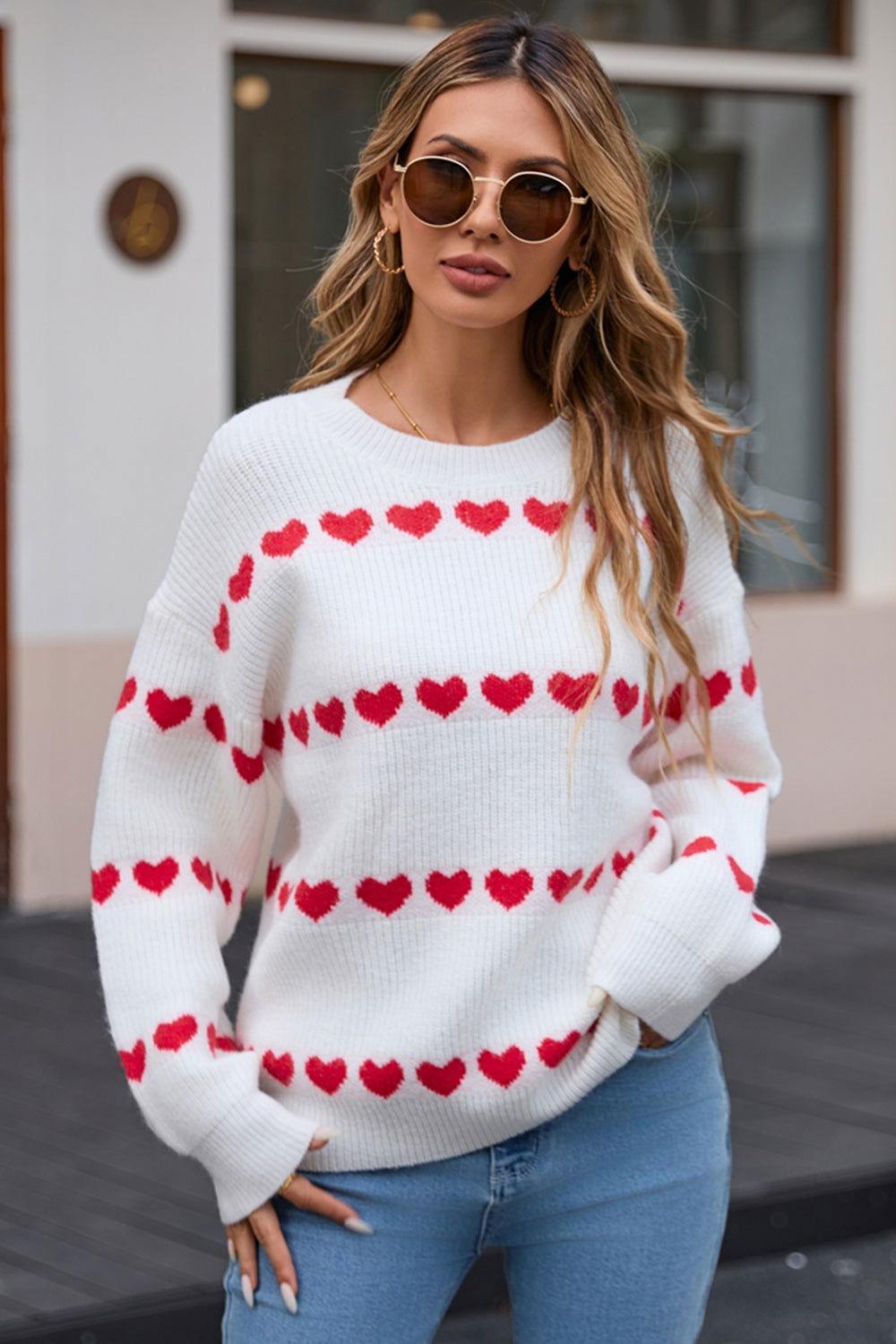 Angel Wings Heart Round Neck Long Sleeve Sweater - Clothes For Her Online Store