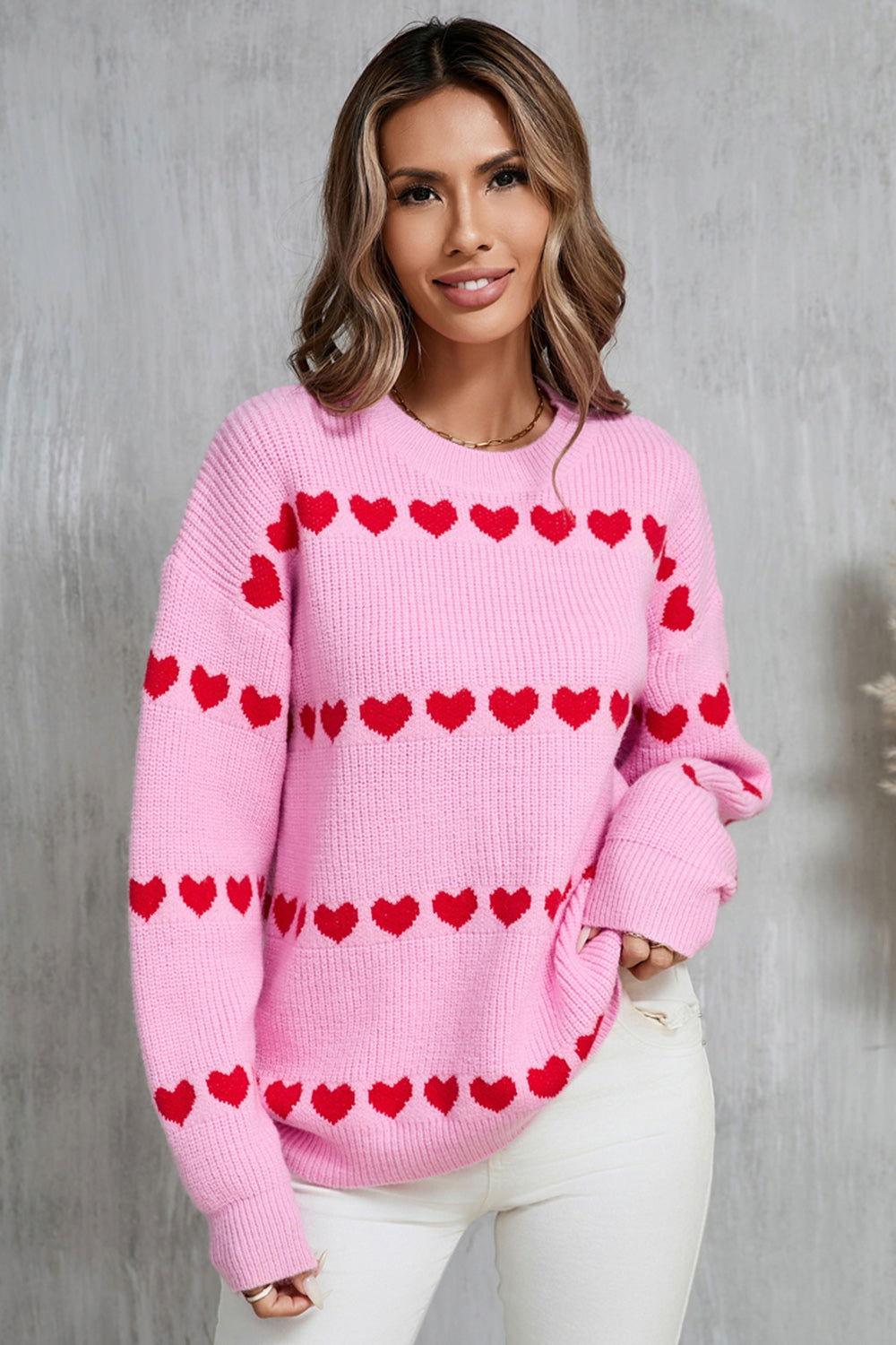 Angel Wings Heart Round Neck Long Sleeve Sweater - Clothes For Her Online Store